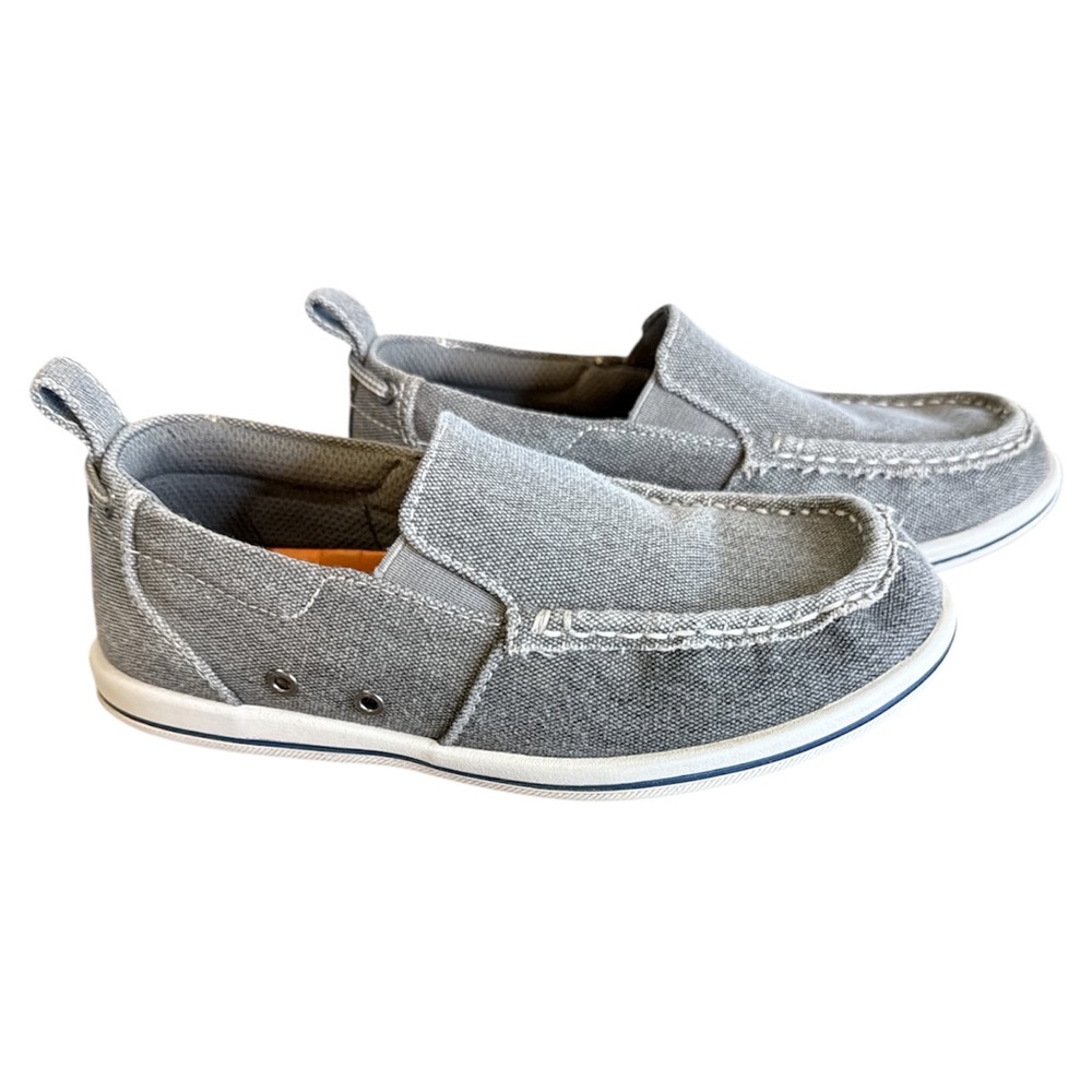 Anchors Edge Bay Gray Canvas Slip On Boat Shoes - Boys Size 2.5